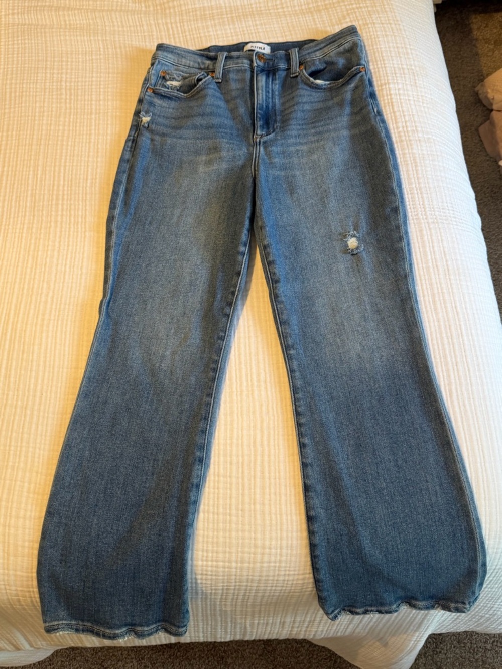 pistola Blue Wide-Leg Distressed Jeans